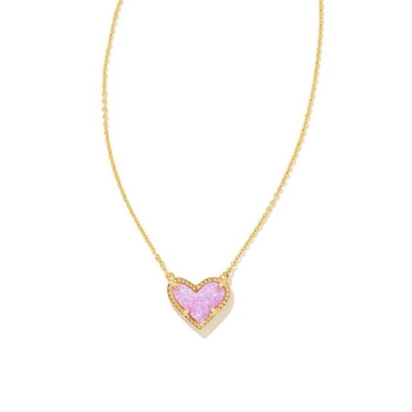 Kendra Scott Ari Heart Bubblegum Pink Kyocera Opal pendant necklace Gold Plated - Picture 5 of 5